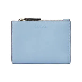 GUCCI GG Emblem Smooth Leather Wallet Medium Size Women's Light Blue