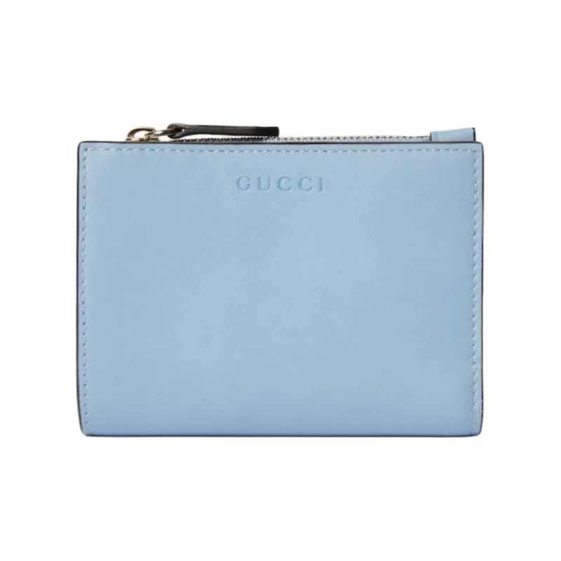 GUCCI GG Emblem Smooth Leather Wallet Medium Size Women's Light Blue-0