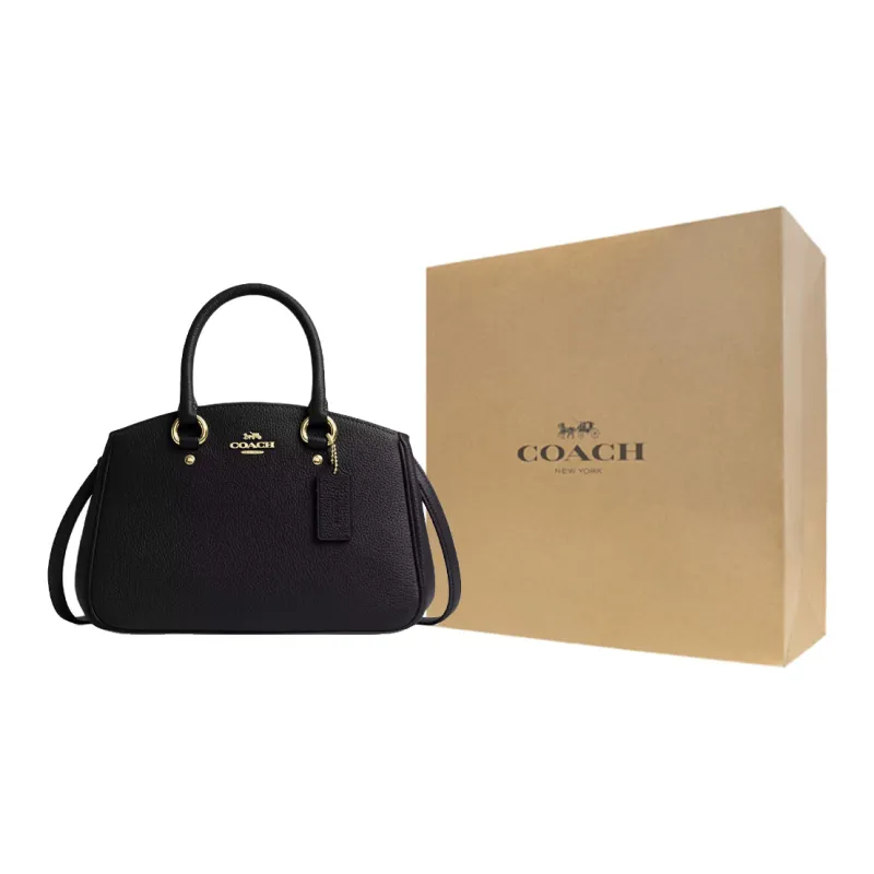 COACH Litchi Grain Leather One Shoulder Handbag Trumpets Women's Black-11