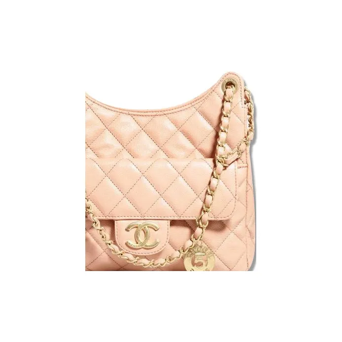 CHANEL HOBO Grain Calfskin Hobo Messenger Bag, Hippie Bag, Shoulder Bag, Crossbody Bag Medium Size Women's Light Pink-4