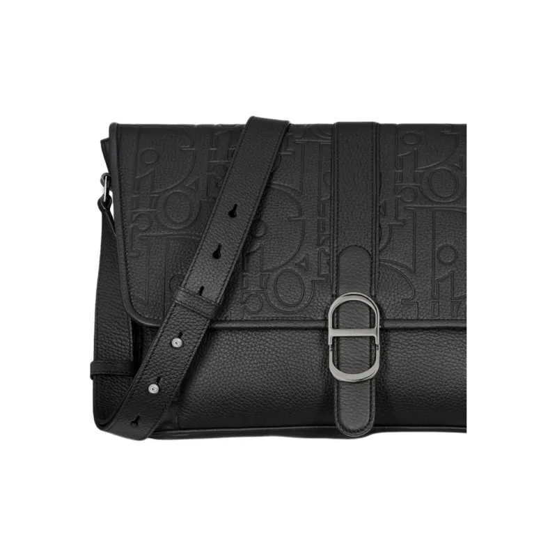 DIOR Cow Leather Messenger Bag, Shoulder Bag, Crossbody Bag Large Size Men's Black-2