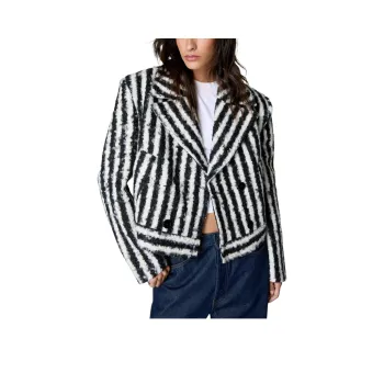 NASTY GAL Stripe Wool Look Tailored Trucker Jackets Coats Women's Monochrome