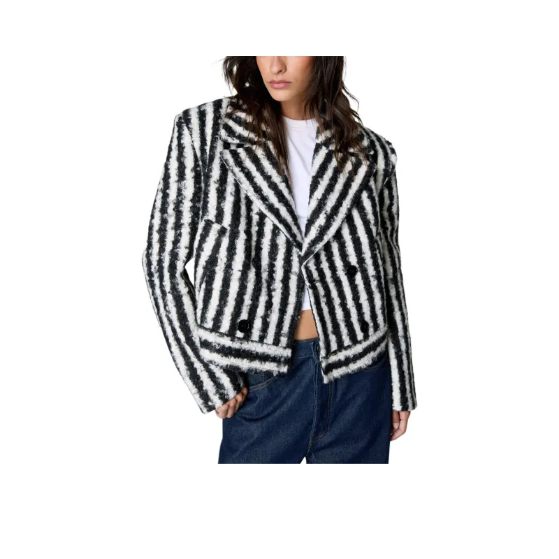 NASTY GAL Stripe Wool Look Tailored Trucker Jackets Coats Women's Monochrome-0