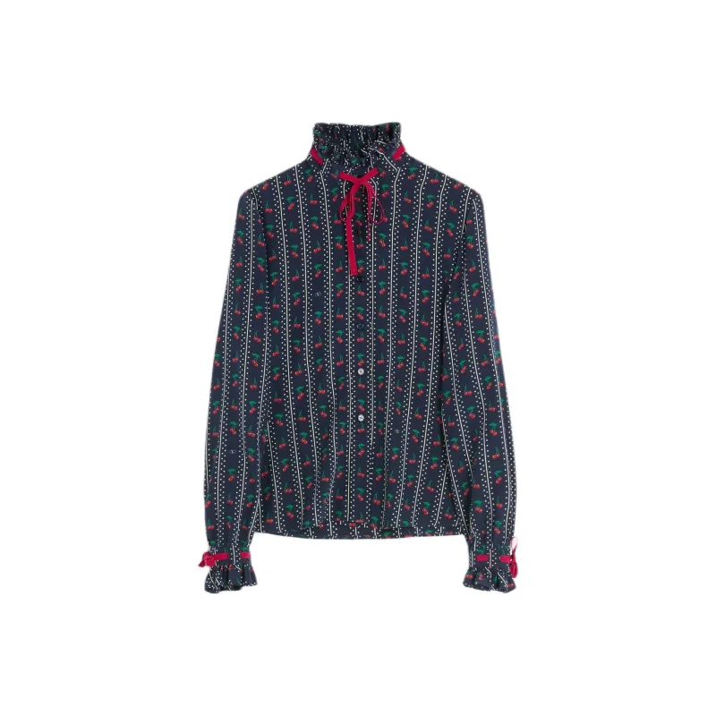 Valentino SS25 CHERRYFIC Shirt Women's Marine Blue-0