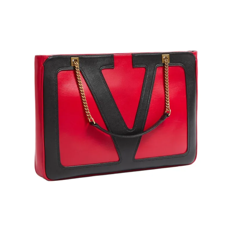 Valentino Cow Leather Shoulder Bag Medium Size Women's Red & Black-1