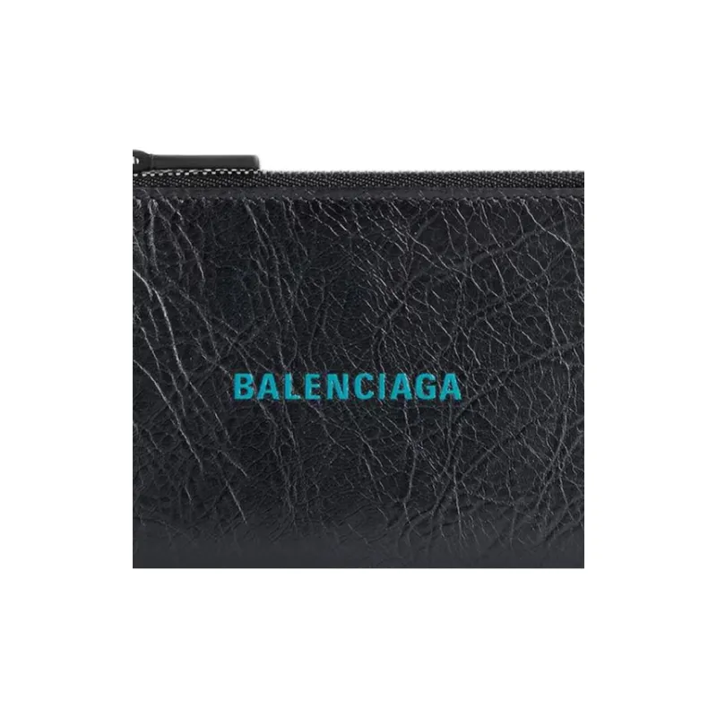 Balenciaga Cash Sheepskin Wallet Men's Black & Sky Blue-3