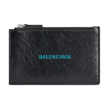Balenciaga Cash Sheepskin Wallet Men's Black & Sky Blue