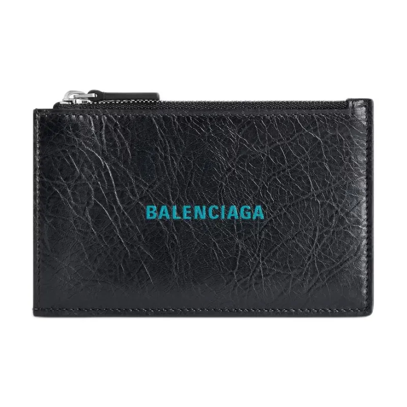 Balenciaga Cash Sheepskin Wallet Men's Black & Sky Blue-0
