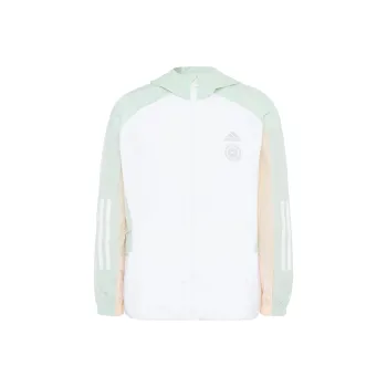 adidas Women'ss Striped Logo Print Zip Up Hooded Jacket White