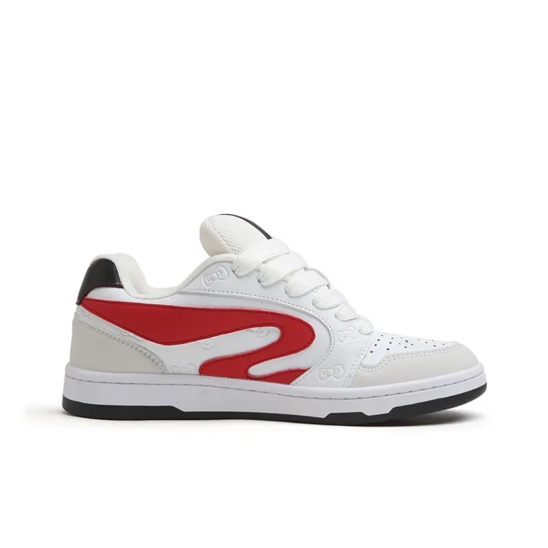 Medd Slip Resistant, Lightweight, And Breathable Low Top Classic Skateboard Shoes Women's White, Red, Gray Shades-1