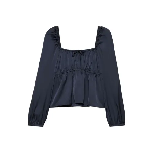 ARITZIA FW24 Sunday Best Sisto Satin Blouse Shirt Women's Admiral/Marine Blue