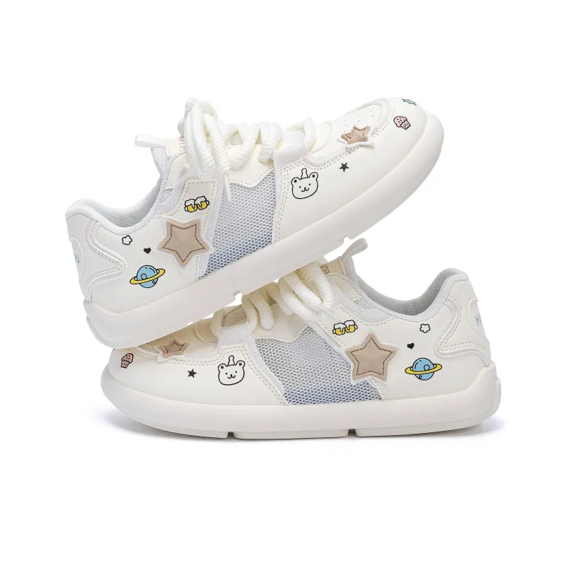 HUANQIU Breathable Height Increase Low Top Casual Shoes Women's Beige-2