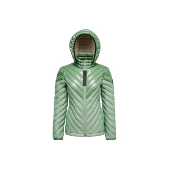 Moose Knuckles Solid Color Shiny Hooded Down Jacket Women's Green