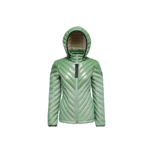 Moose Knuckles Solid Color Shiny Hooded Down Jacket Women's Green