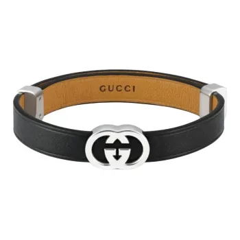 GUCCI Leather 925 Sterling Silver Bracelets Unisex Black