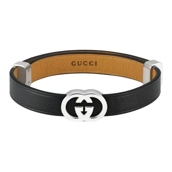 GUCCI Leather 925 Sterling Silver Bracelets Unisex Black-0
