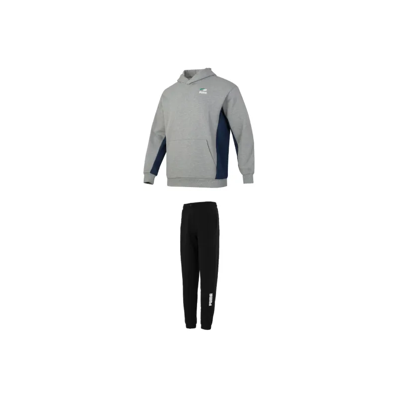 PUMA Casual Sportswear Men Clothing Sets Gray Sweatshirt+Black Pants-0
