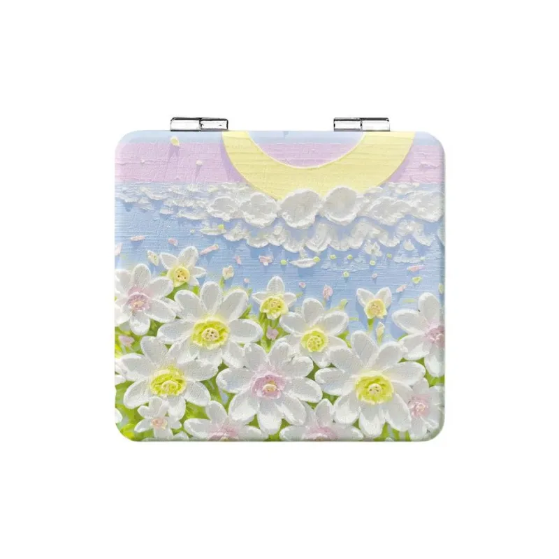 MENGNI Hand Drawn Color Oil Painting Make Up Mirrors Portable Pocket Foldable Double Sided Mirror-2