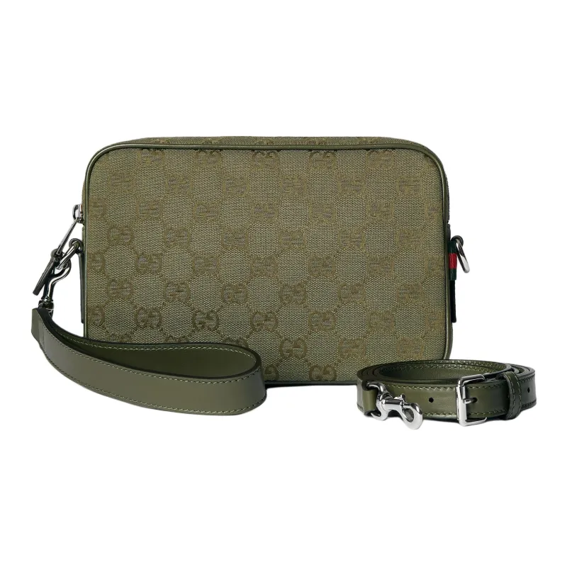 GUCCI Canvas Crossbody Handbag Trumpets Men's Forest Green-1
