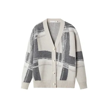 HLA Knitted Fabric Cardigan Women's Beige Apricot Plaid