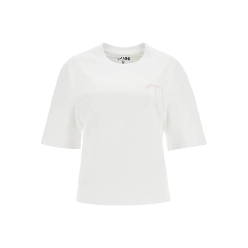 GANNI Logo Embroidered Crewneck T Shirt-0