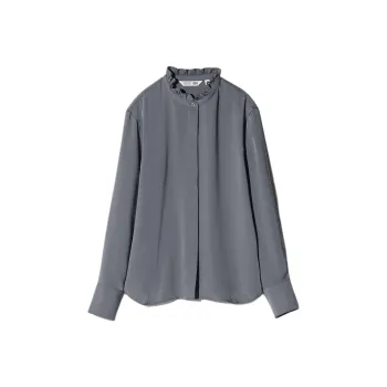 UNIQLO X Jil Sander Women'ss Stand Collar Long Sleeve Shirt Dark Grey