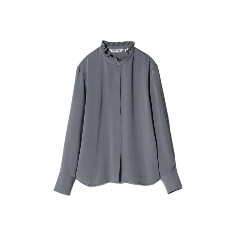 UNIQLO X Jil Sander Women'ss Stand Collar Long Sleeve Shirt Dark Grey-0
