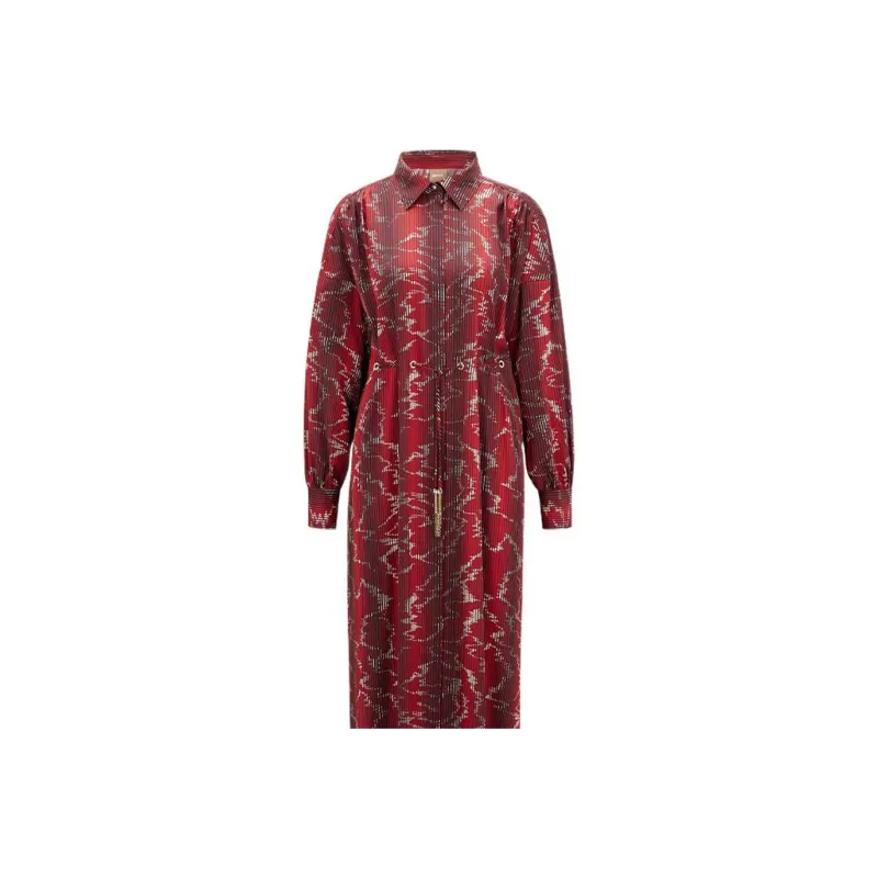 HUGO BOSS Long Sleeved Dresses Women's Red-4