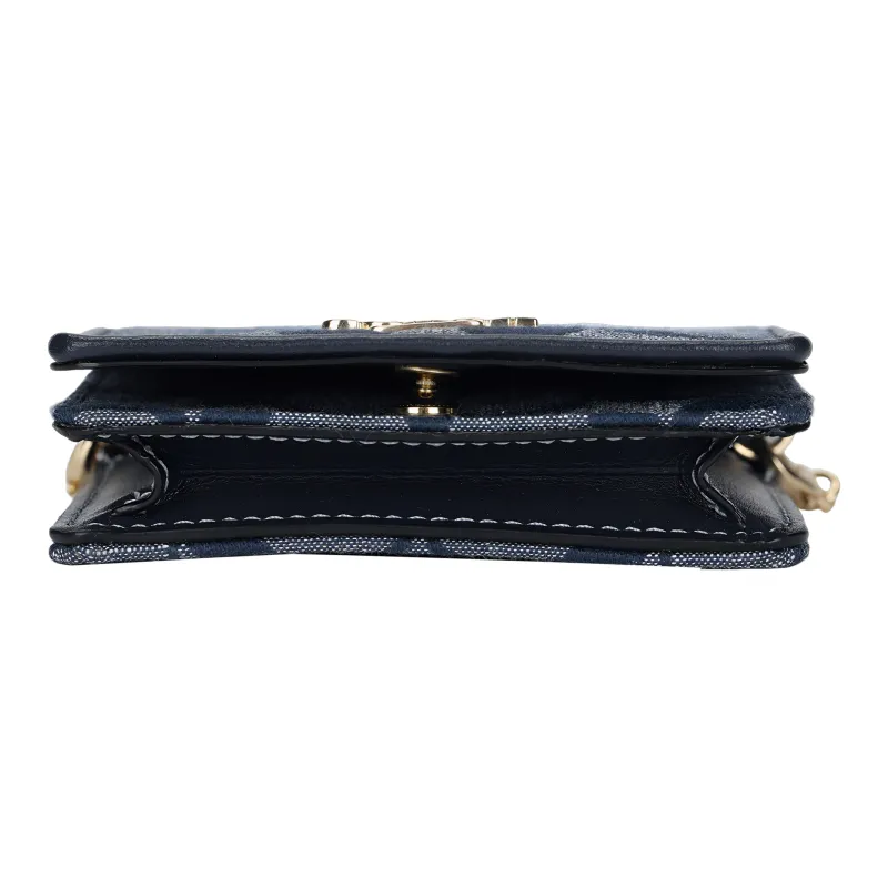 COACH Chambray With Smooth Leather Chain Wallet Clutch, Shoulder Bag, Crossbody Bag Mini Women's Denim Blue-3