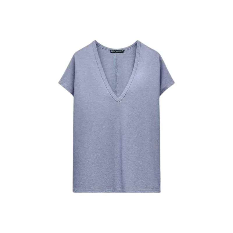 ZARA Regular T-Shirt Women's Light Blue-0