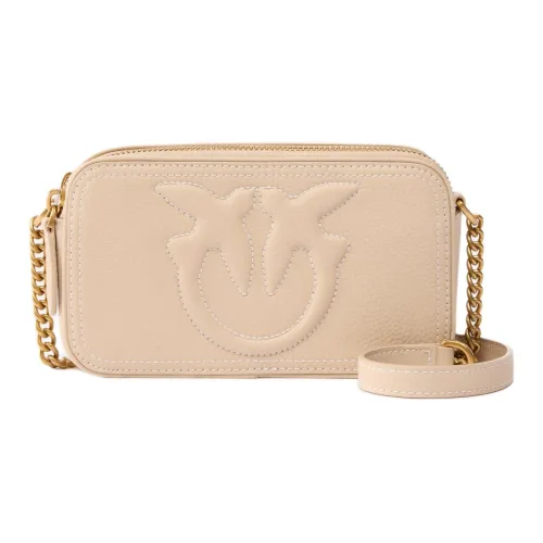 PINKO Cow Leather Shoulder Bag Small Size Women's Beige Pink