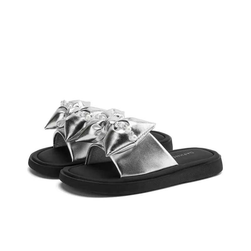 DAPHNE Leather Patchwork Quiet Slide Slippers Women's-4