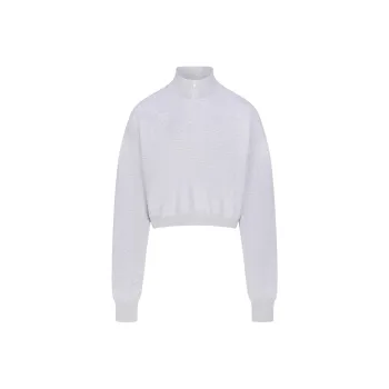 SKIMS FW24 COTTON FLEECE CROPPED HALF ZIP PULLOVER Sweatshirt Women's Light Heather Grey/Ash Gray