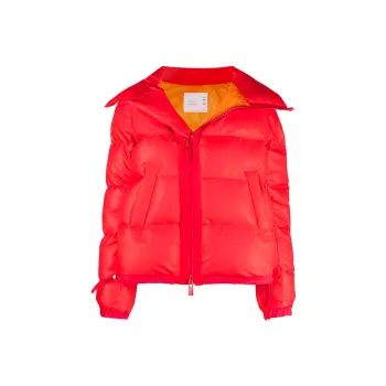 Sacai Solid Color Lapel Loose Fit Down Jacket Women's Red