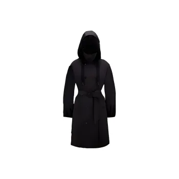 Moncler FW22 Solid Color Detachable Hood Fitted Moderate Mid-Length Down Jacket Women's Black