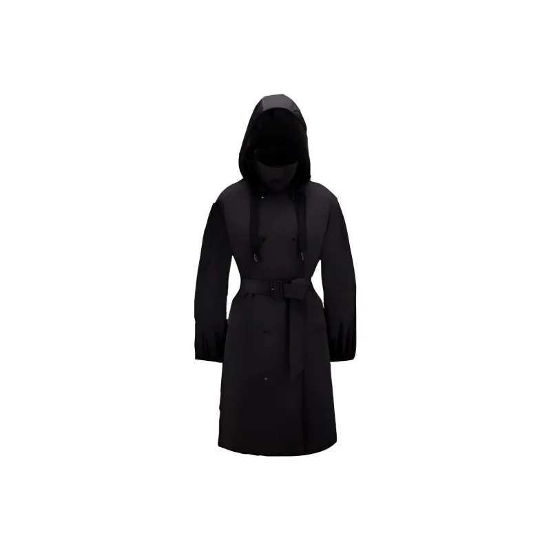 Moncler FW22 Solid Color Detachable Hood Fitted Moderate Mid-Length Down Jacket Women's Black-0