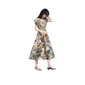 Still Quiet Summer Short Sleeved Dress Women's Purple Lotus