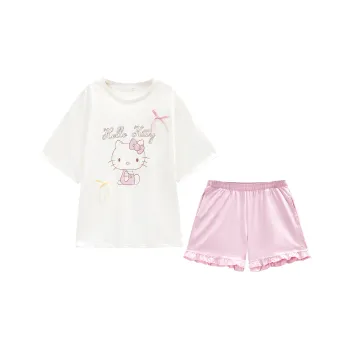 GUKOO x Hello Kitty Sanrio Series Pajama Set Women's Bamboo Sand White