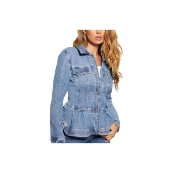 GUESS Peplum Ruffle Denim Jacket Jackets Coats Women's Light Blue