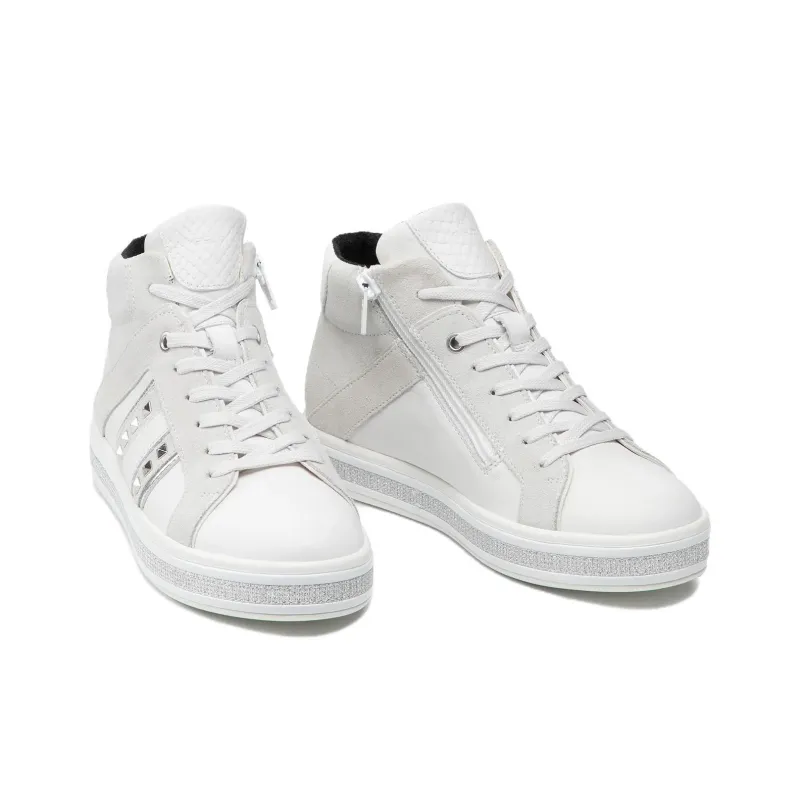 GEOX Leelu B Abrasion Resistant High Top Skateboard Shoes Women's White-3