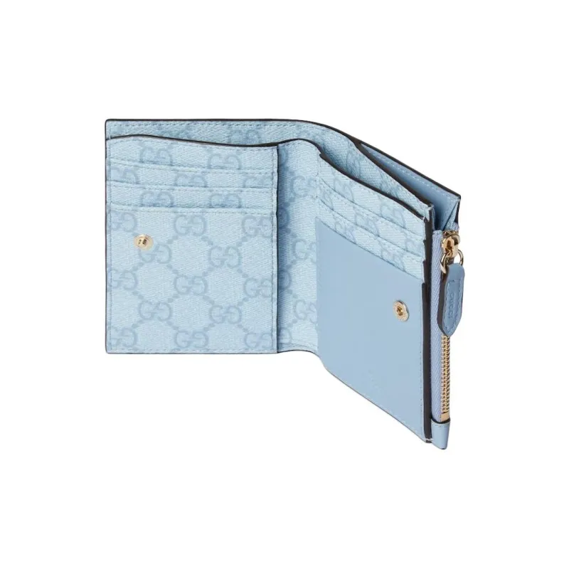 GUCCI GG Emblem Smooth Leather Wallet Medium Size Women's Light Blue-3