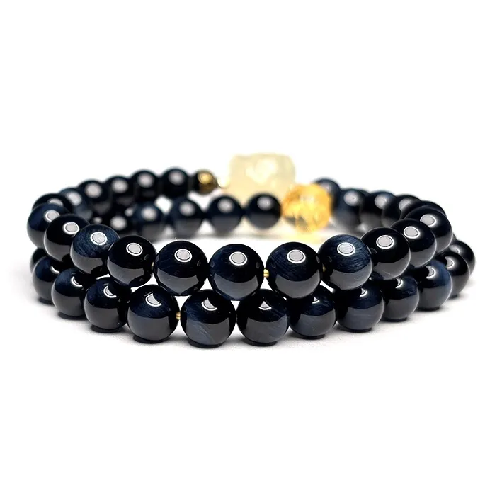 MOUNTAINS AND MANS Natural Tiger's Eye Stone New Chinese Style Stackable Good Luck Beaded Bracelet Men's-2