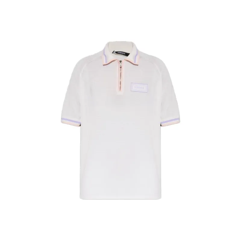 VERSACE Short-Sleeved Knitted Polo Shirt-0