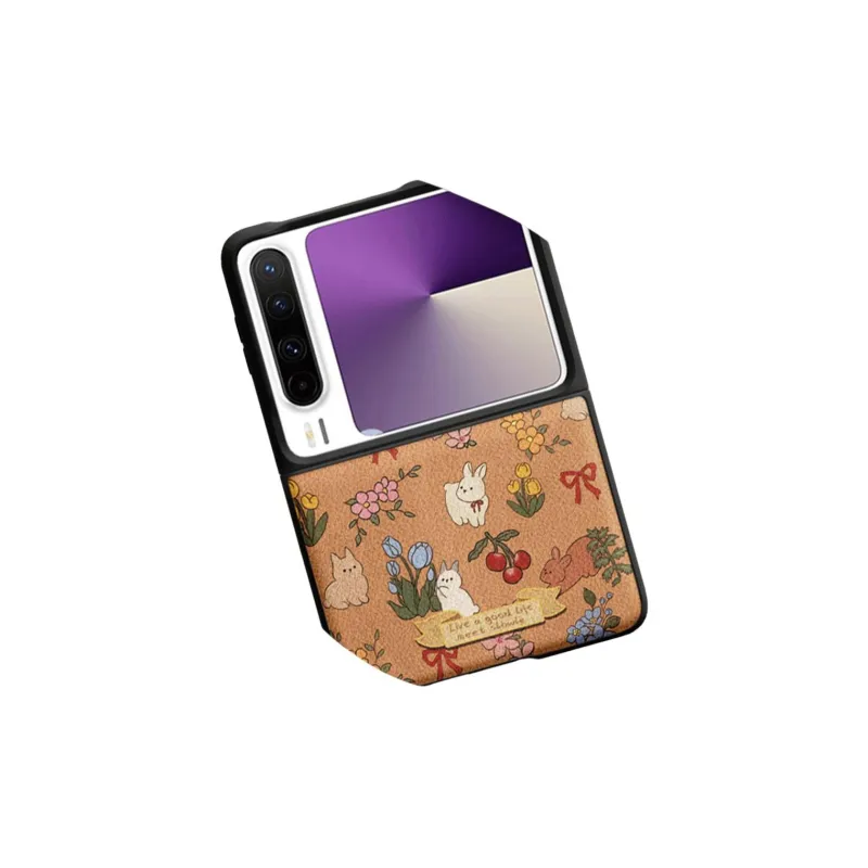 I Create My Art Vegan Leather Material Maillard Style Floral Bunny Phone Cases Compatibility Huawei PuraX Refreshing-4