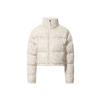THE NORTH FACE Women'ss Printed Nuptse 700 Fill Short Jacket Silver Grey Leopard Print