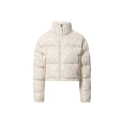 THE NORTH FACE Women'ss Printed Nuptse 700 Fill Short Jacket Silver Grey Leopard Print