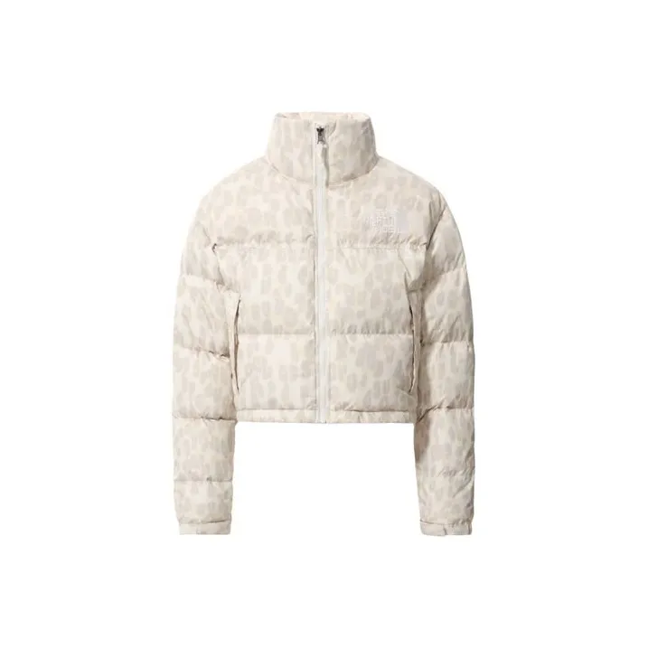 THE NORTH FACE Women'ss Printed Nuptse 700 Fill Short Jacket Silver Grey Leopard Print-0