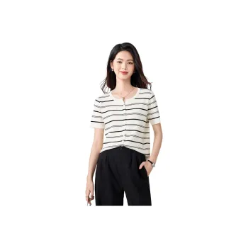 Love Elaine T Shirt Women's Black White Stripes Regular
