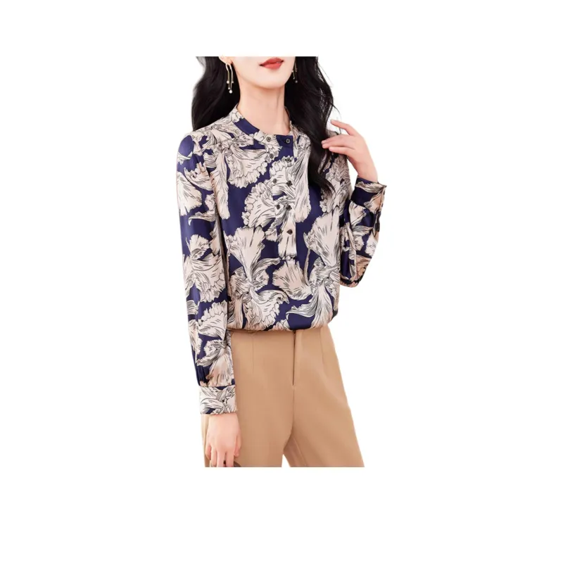 Yi Mengyuan Shirt Women's Navy Blue Floral-0