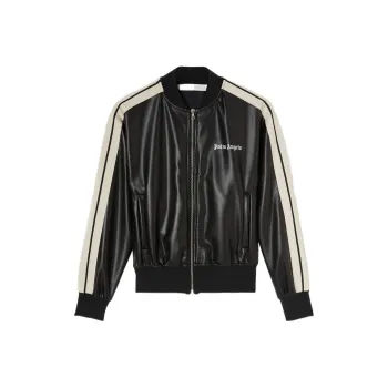 PALM ANGELS Women'ss Faux Leather Track Jacket Black/Off White